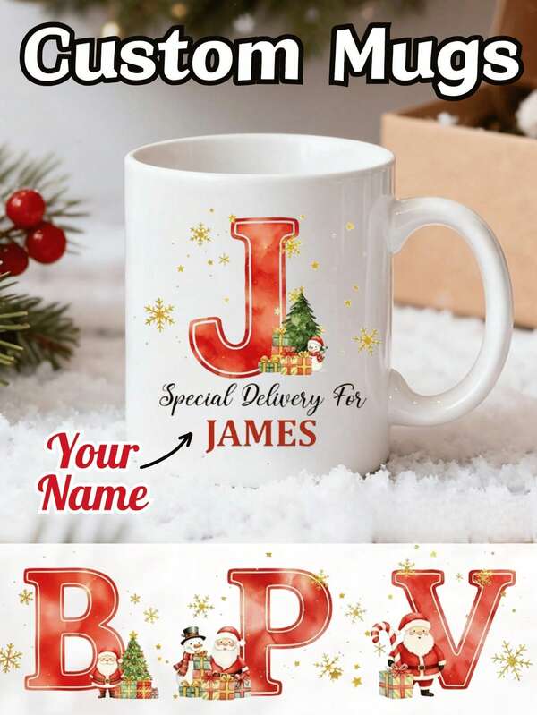 1pc Custom Coffee Mugs, Custom Your Letter And Name, Ideal Festival Gifts, Anniversary Gifts, Souvenirs For Families & Friends, Suitable For Companies, Individuals, Offices, Home, Christmas