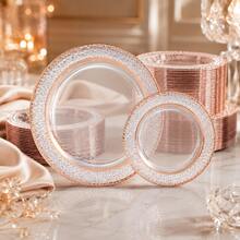 50/25/10pcs (7.5in/10.25in) Transparent Rose Gold Diamond Pattern Plates, Reusable And Washable, Ideal For Family Gatherings, Outdoor Picnics, Team Building Activities, Also Suitable For Parties, Weddings, Birthdays, Proms, Dinners, Halloween, Christmas. Tableware, Serving Tray, Birthday Plate, Plate, Tableware, Divided Plate, Dinner Plates, Reusable Plastic Plates. - View 1