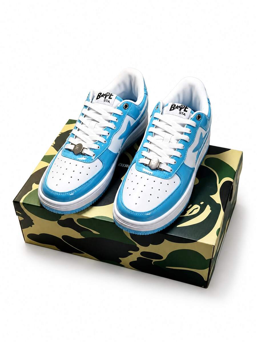 Unisex A Bathing Ape BAPE STA Platform Sneakers, Low Top Street Skate Trainers For Couple Daily Outfits - Blue - View 1