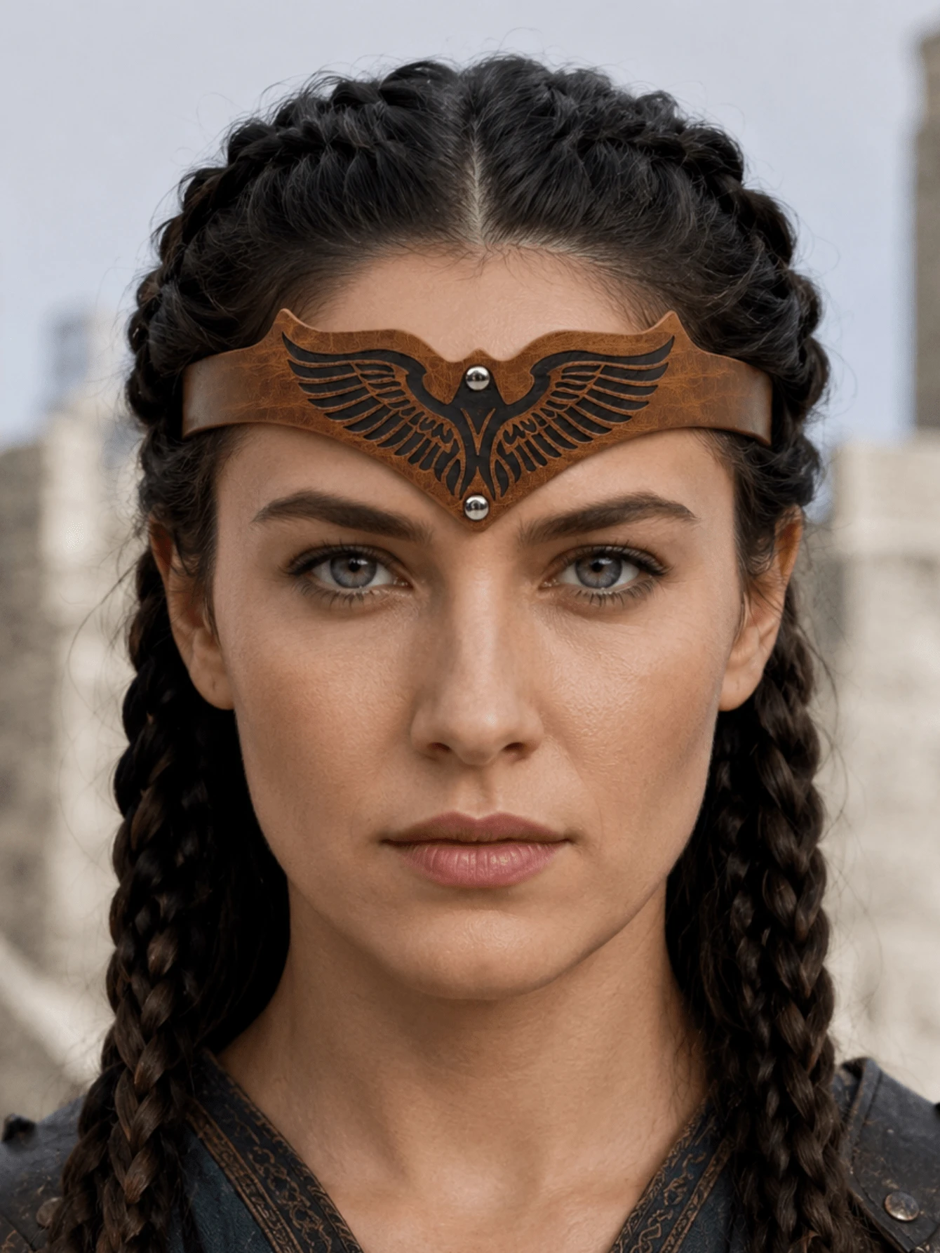1pc Adjustable PU Leather Headband Viking Warrior Crown Eagle Wing Pattern Medieval Fantasy Costume Accessory For Women LARP Role Play Renaissance Festival Halloween Holiday Outfit - Headdress - View 1