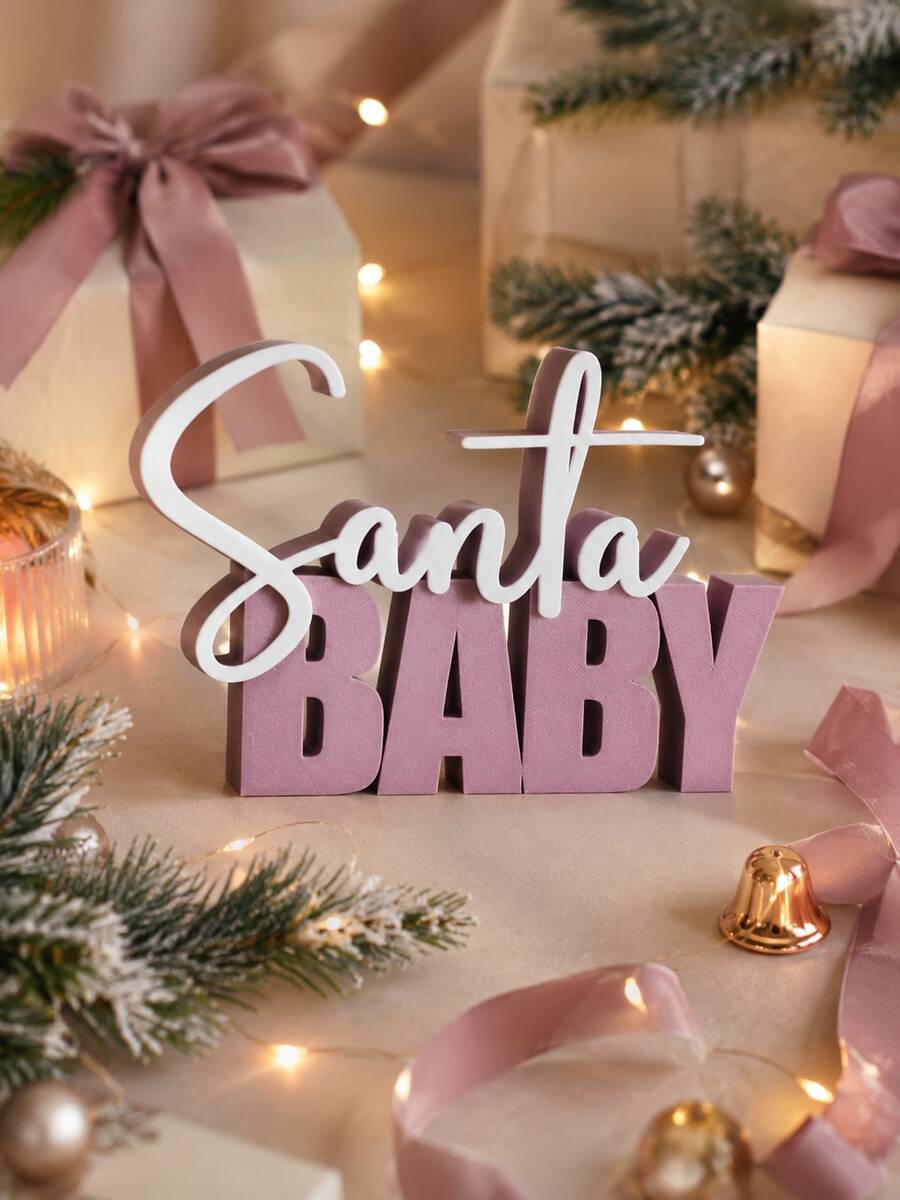 1pc Christmas Baby Text Desktop Ornament, 3D Cursive Letter Desktop Decor, Holiday Christmas Tabletop Statue, Suitable For Entryway Console, Shelf, Mantel, Living Room Holiday Home Display Decoration, Home Decor, Room Decor, Autumn Home Decor, Office Decor, Gift - Multiple Styles - View 1