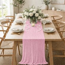 15 Packs Light Pink Cheesecloth Table Runner, Gauze Table Runner 35*120 Inch Sheer Crinkled Boho Rustic Table Runner For Wedding Party, Baby Shower, Birthday, Bridal Shower, Thanksgiving, Friendsgiving, Engagement Party, Home Decor - Light Pink - View 3