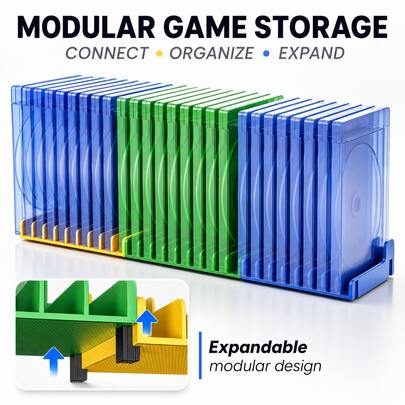 Modular Video Game Storage Rack, Expandable Game Case Organizer With Connectable 9-Slot Modules, Color-Coded Display Holder For Gaming Collections, Compatible With P5/P4/XB Series X|S/Switch Game Cases, Gaming Room Desk Setup Accessory