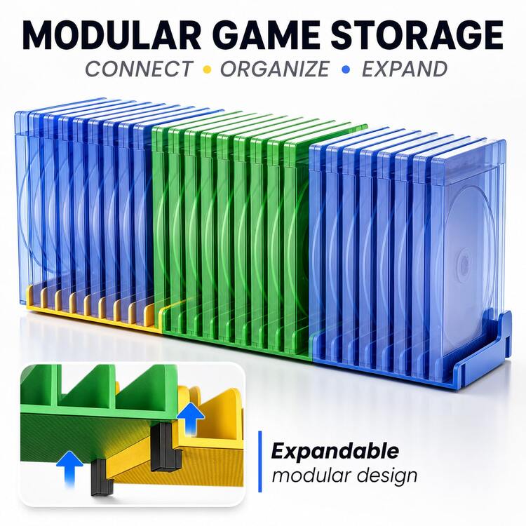 Modular Video Game Storage Rack, Expandable Game Case Organizer With Connectable 9-Slot Modules, Color-Coded Display Holder For Gaming Collections, Compatible With P5/P4/XB Series X|S/Switch Game Cases, Gaming Room Desk Setup Accessory - View 1