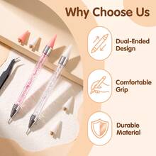 Rhinestone Picker Tool 2 Acrylic Handle Applicator | Dual-Ended, Multi-Functional Tool For Diamand Painting Pens, DIY Nail Art Tool, 4 Extra Wax Tips, 1 Tweezer - View 4