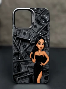 1件裝 Black Money Black Dress Girl 個性化極簡全包覆 TPU 防震手機殼，適用於 Apple 18 17 16 15 14 13 12 11 Pro Max Air 及系列 - 彩色 - 查看 3
