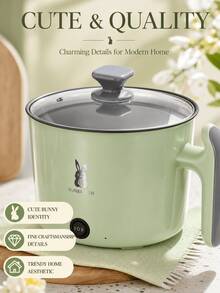 Portable Mini Electric Cooking Pot, Non‑Stick Multifunctional Small Electric Cooker With Adjustable Power Setting, Compact Kitchen Gadget For Dormitory & Household Daily Cooking - Green Single Layer - View 6