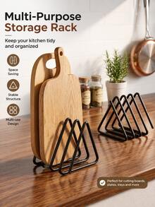 Cutting Board Storage Box, Triangular Cutting Board Rack, Black Metal Cutting Board Rack, Pot Lid Storage Rack, Suitable For Cabinet Countertop - Black - View 5