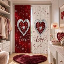 2pcs Romantic Heartfelt Curtains For Valentine's Day, Featuring Contrasting Heart-Shaped Love Prints. This Is The Perfect Gift For Your Loved One And Is Suitable For Home Decoration In Bedrooms, Living Rooms, Kitchens, Hotels, Apartments, Etc. - Multicolor - View 6