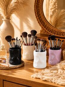 1pc 12oz Makeup Brush Holder, Large Capacity Makeup Brush Organizer Cup, Sculptural Wave Design Vanity Storage, Suitable For Vanity, Bathroom Countertop, Bedroom And Dorm Decor - New Corrugated Cylinder - View 2