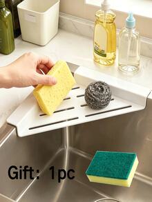 Kitchen Sink Triangle Corner Storage Rack, Draining Basket Sponge Holder, Multi-Functional Kitchen Draining Storage Rack, No-Drill Space-Saving Countertop Storage Rack, Hollow Quick-Dry Draining Rack, Dish Cloth Soap Liquid Brush Holder - Multi-color - View 12
