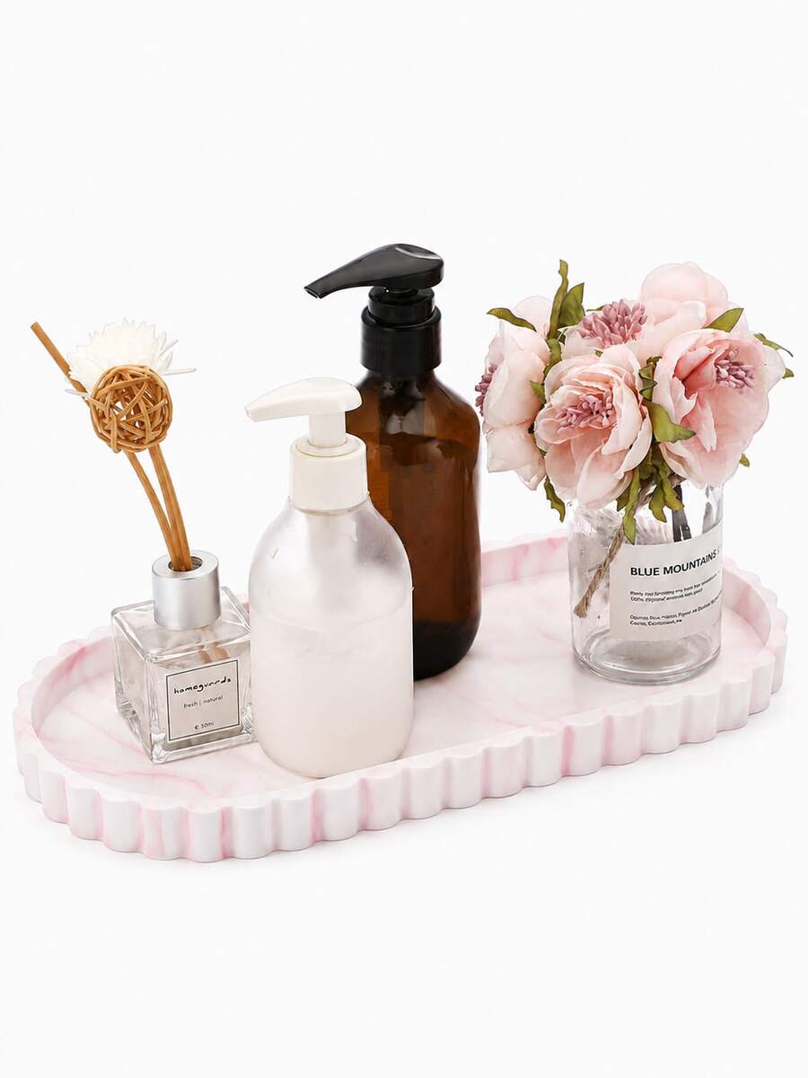 Silicone Vanity Tray, Decorative Oval Bathroom Countertop Organizer With Scalloped Edge, Suitable For Cosmetics, Soap Dispenser And Perfume