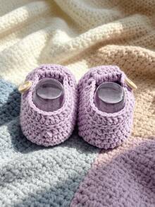 1 Pair Handmade Crochet Infant Boots, Red With Button Closure, Infant Shoes - Mauve Purple - View 6