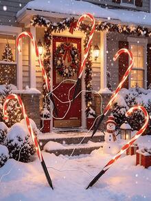 One By Five Christmas Outdoor Decoration LED Solar Powered Candy Cane Lights, Outdoor Holiday Decor Suitable For Garden, Lawn, Pathway, Fence, Yard, Entrance Walkway, Landscape Lighting And Night Scene Atmosphere Decoration - Multicolor - View 3