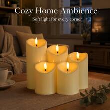 5pcs Flameless Flickering LED Cylinder Electronic Candles, Battery Operated, Suitable For Wedding Table Decor, Valentine's Day Proposal Decor, Halloween And Christmas Decor (Batteries Not Included) - Multicolor - View 8
