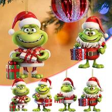Panini Grinch Holding Gift Acrylic Christmas Ornament, Green Monster Christmas Pendant - Multicolor - View 1