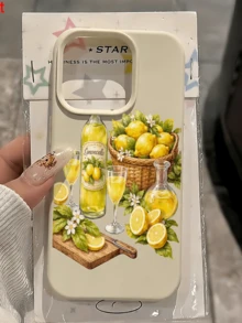 1件 白色水果籃檸檬盛宴個性化極簡全包覆TPU防震手機殼，適用於Apple 18 17 16 15 14 13 12 11 Pro Max，保護殼 Air，兼容三星系列 - 彩色 - 查看 4