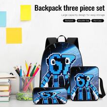 1PC/2PCS/3PCS Backpack, Shoulder Bag And Storage Bag, Blue Pixel Style Alien Creature Pattern With Starry Sky And Spaceship Background, Suitable For Office Workers Or Tech Enthusiasts For Daily Commute, Study And Travel - Printed Bag - View 9