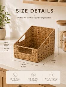 2 Pieces Detachable Trapezoid Woven Storage Basket Set With Cutout Handles, Waterproof Paper Rattan Large-Capacity Organizer Bins For Snacks, Toiletries, Pantry, Kitchen, Bathroom, Closet And Shelf - Multicolor - View 2
