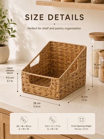 2 Pieces Detachable Trapezoid Woven Storage Basket Set With Cutout Handles, Waterproof Paper Rattan Large-Capacity Organizer Bins For Snacks, Toiletries, Pantry, Kitchen, Bathroom, Closet And Shelf