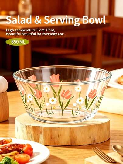 Tulip Kitchenware Serving Platter Bowl Garden Style Glass Large Bowl Household Rice Bowl Plate Bowl Fruit Salad Dish Bowl