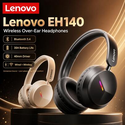 หูฟังบลูทูธครอบหู Lenovo EH140 โหมดเกมมิ่งความหน่วงต่ำ ไดรเวอร์ 40 มม. เบสแน่น สำหรับ PC โทรศัพท์มือถือ PS4 PS5 เกม เพลง โทรศัพท์ สำนักงาน และการเดินทาง