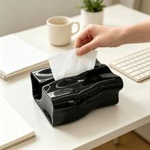 1pc Wavy Texture Tissue Box, Glossy Finish Paper Towel Storage Box, Large Opening Easy To Replace Tissues, Living Room Desktop Napkin Holder, Luxury Home Decor - View 10