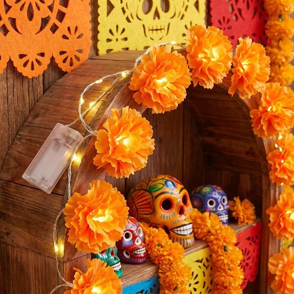 1 pieza 1.5/3 Metros Luces de Guirnalda de Flores de Cempasúchil Naranja, Adecuado para Decorar Guirnalda de Flores de Cempasúchil con Función de Iluminación, Perfecto para el Día de Muertos, Eventos Conmemorativos, Bodas y Diversas Celebraciones Festivas Decoración del Hogar | Halloween, Decoración, Regalo