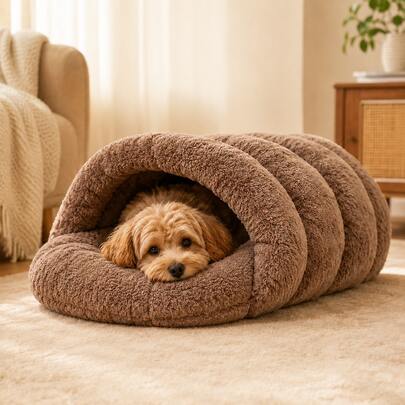 2-In-1 Plush Pet Tunnel Bed, Suitable For Cats And Small Dogs, Soft Comfortable Slipper-Shaped Cave Bed, Warm Cushioned Sleeping Nest, With Support Cushion, Indoor Pet Resting Bed, Fit For Kittens And Puppies