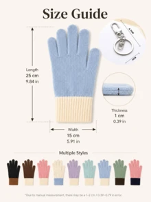 Cozy Colorblock Full-Finger Fuzzy Knit Gloves, Contrast Ribbed Cuffs, Finger Opening Touchscreen Design, Warm Winter Hand Gloves For Women, Daily Commute, Outdoor Walking, Travel, Christmas Parties, Holiday Gifts, Cold Weather Styling Looks - Multicolor - View 11