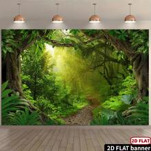 2D Flat Background, 2D Flat Background 2D Flat Background Jungle Forest Photography Backdrop, Tropical Rainforest Natural Landscape Background, Wildlife Zoo Adult Party Decoration Photo Studio Prop, Multi-Functional - A - View 2