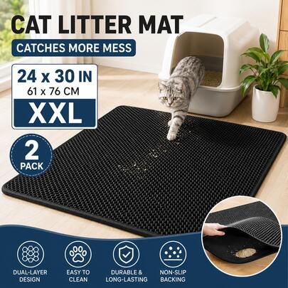 Extra-Large Double-Layer EVA Cat Litter Mat, Washable Non-Slip Litter Trapping Mat For Litter Boxes, Pet Toilets And Kennels
