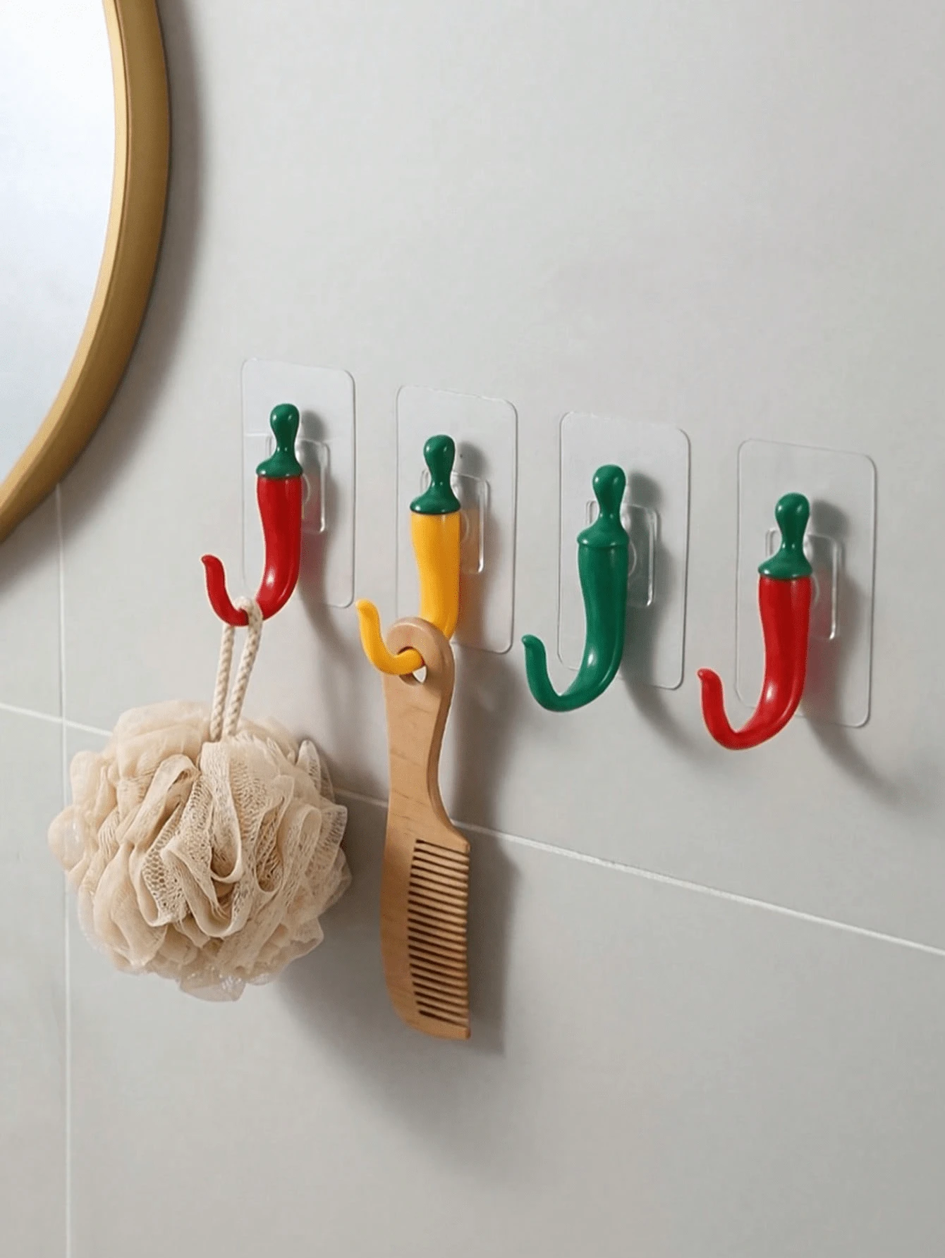 1/5pcs Strong Self-Adhesive Chili Pepper Shaped Hooks, Easy Installation Without Drilling, Suitable For Bathroom Towel Hooks, Closet Hooks, Kitchen Hooks, Door Key Hooks, Hair Accessory Storage Hooks And Various Holiday And Party Decorations - Multicolor - View 1