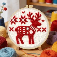 DIY Punch Needle Kit For Beginners Includes A Punch Needle, Yarn, Instructions, A Square Hoop And Pre-Printed Fabric , Christmas Reindeer. A Creative Craft Project For Wall Decor Or As A Gift. 20 X 20 Cm /7.9 X 7.9 In. - Christmas Reindeer - View 3