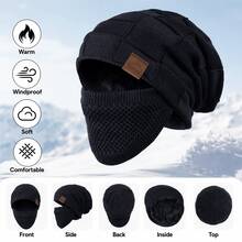 Unisex Winter Thermal Lined Cold-Proof Face Mask 2-Piece Set Hat - Elastic Drawstring Closure, Lightweight And Warm, Suitable For Cycling, Skiing, Outdoor Sports, Solid Color Pullover Hat, Winter Warm Thermal Lined Windproof Ear Muffs Hat Outdoor Casual Hat With Mask Set - Multicolor - View 3