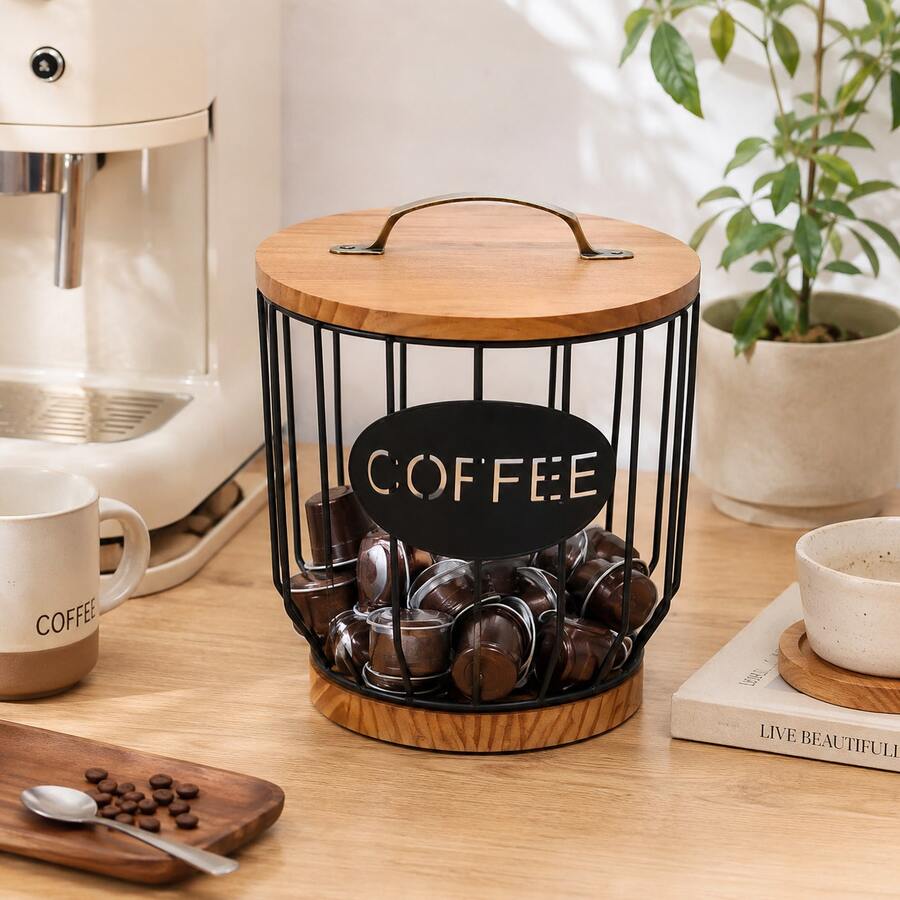 1pc Coffee Capsule Storage Box, Multi-Functional Fruit Basket, Snack & Candy Organizer, Desktop & Coffee Table Decor With Lid - Multicolor - View 1