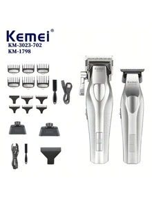 Kemei 2合1理髮器套組 KM-3023-702 + KM-1798 專業理髮剪，含11個限位梳、清潔刷、充電線，適用於男士、女士、兒童，居家與沙龍使用 - KM-3023-702/KM-1798 - 查看 12