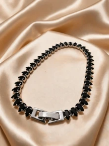 Black Emerald Cut Jewelry Set Necklace Bracelet Earrings - Black - View 6