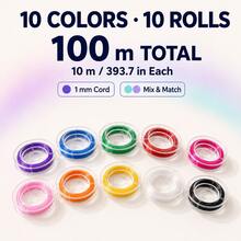 10 Gulungan Tali Elastis Aneka Warna 10m dengan Manik Kristal 1mm | Untuk Membuat Gelang dan Kalung DIY, Tali Perhiasan Elastisitas Tinggi dan Tahan Aus (393,7 Inci Per Gulungan) - Warna campuran - View 2
