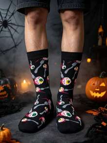 5 Pairs Women's Random Halloween Theme Mid-Calf Socks With Funny Ghost, Pumpkin, Skull, Bat Patterns For Holiday Party Outfits - Multicolor - View 7