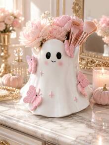 1pc Cute Ghost Vase, Pink Butterfly Decor, Kawaii Halloween Vase, Spooky Season Home Decor, Suitable For Living Room, Bedroom, Table, Shelf And Desk, Aesthetic Room Decor, Autumn Halloween Decoration, Tabletop Centerpiece, Gift For Women And Girls - C - View 4