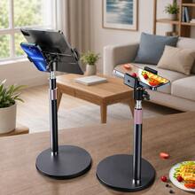 Adjustable Height Desktop Phone Holder, Universal Tablet Stand With 360° Rotating Weighted Base For Live Streaming And Watching Videos - Black - View 1