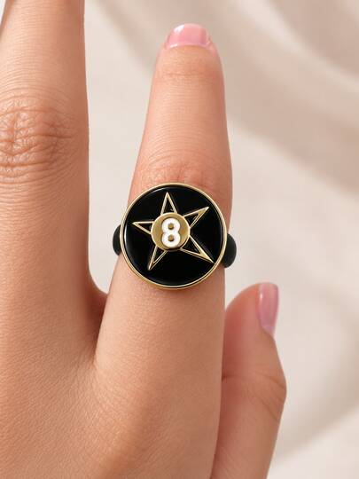 1PC Retro Black 8 Billiards Star Silicone Ring, Hip Hop Cool Ring, Unisex, Suitable For Daily Gift Giving Parties, Bars And Dance Halls
