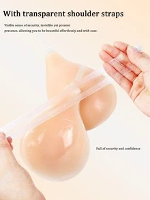 1pc Spaghetti Strap Spoon-Shaped Silicone Breast Pad With Transparent Adjustable Detachable Neck Strap, Self-Adhesive Support Padding, Lightweight Soft Camisole, Sleeveless Dress And Exposed Neckline Daily Wear, Suitable For Adjustable Neckline Invisible Push-Up Bra, Soft Inner Layer For Skin Care, Perfect For Party Dresses And Everyday Wear - Thick style - View 7