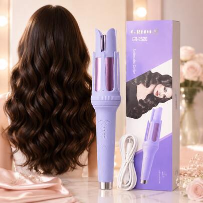 More beauty-Rizador automático azul, rizador automático profesional, rizador giratorio con cuatro niveles de temperatura y pantalla, rizador de calentamiento rápido en 40 segundos, rizador de cerámica para mujer con calentamiento rápido de gran superficie,  perfecto para regalar a una amiga.Regalos de Navidad