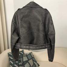 Women's Solid Color PU Leather Zipper Pocket Jacket, Suitable For Office, Daily Wear, Airport, Travel, Vacation, Autumn/Winter - Dark Green - View 4