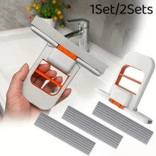 1Set/2Sets No-Wash Desktop Cleaner - Quick Cleaning Design, Compact Desktop Scrubber For Home, Office, Bathroom And Kitchen, Wall Flat Mop, Sponge Mop, Kitchen Mini Mop, Easy To Store, Sturdy Structure, Home Organization, Dorm Essential - Multicolor - View 2