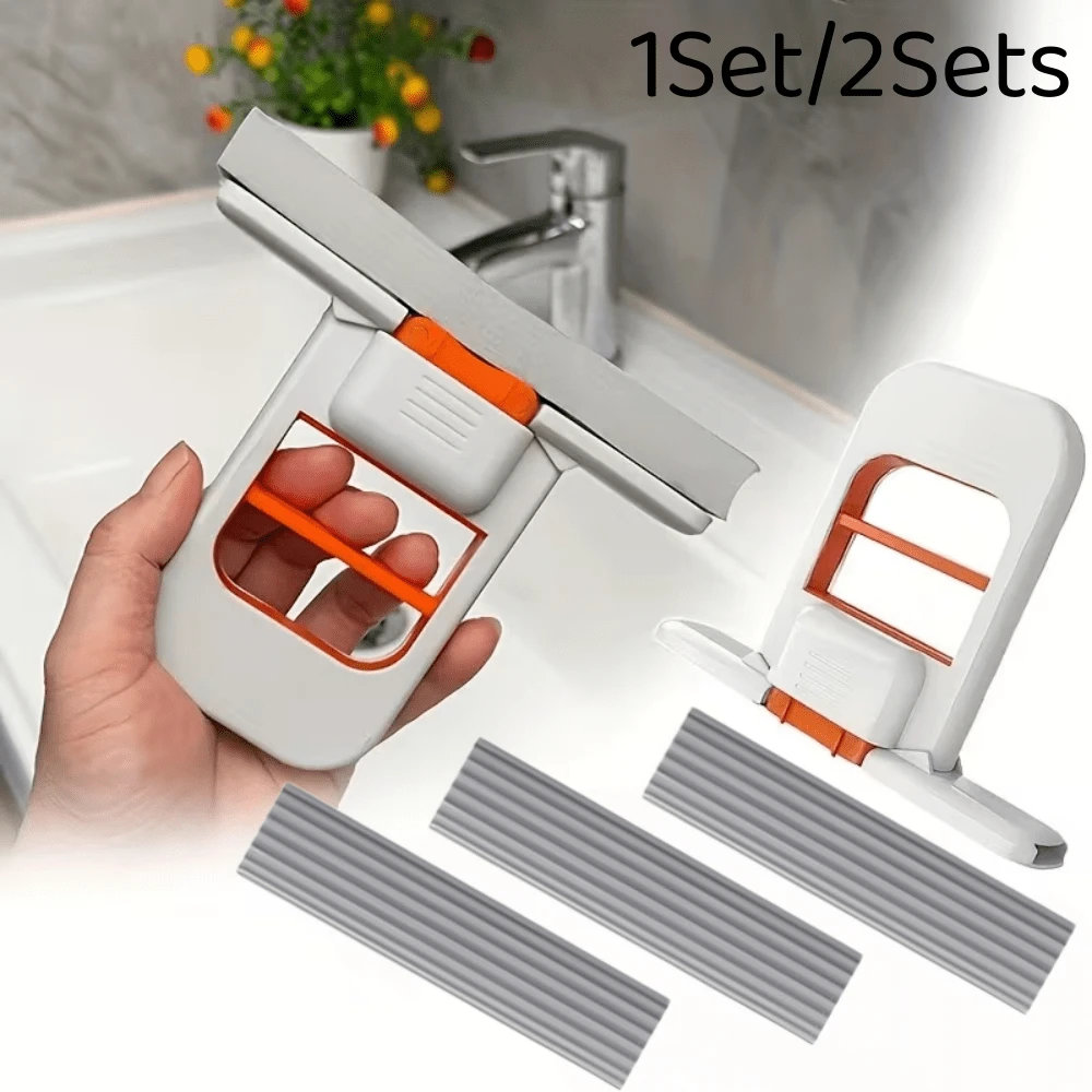 1Set/2Sets No-Wash Desktop Cleaner - Quick Cleaning Design, Compact Desktop Scrubber For Home, Office, Bathroom And Kitchen, Wall Flat Mop, Sponge Mop, Kitchen Mini Mop, Easy To Store, Sturdy Structure, Home Organization, Dorm Essential