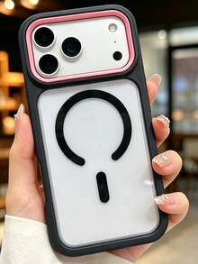 奢華吸震防摔 3N1 磁吸透明壓克力手機殼 短繩款，相容 iPhone 17 Pro Max 17 Pro 17 16 Pro Max 16 Pro 16 15 Pro Max 15 Pro 15 14 Pro Max 14 Pro 14 13 Pro Max 13 Pro 13 12 Pro Max 12 Pro 12 11，支援無線充電，高品質防震防摔保護殼 - 黑粉紅色 - 查看 2