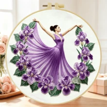 1PC 15*15cm/5.9*5.9in 20*20cm/7.9*7.9in, The Dancer Embroidery Kit, DIY Handmade Embroidery Set For Adult Beginners, Home Gift, Women's Sewing Gift, Including User Manual, Printed Pattern Fabric, Embroidery Frame, Needle And Thread. - The Dancer - View 3